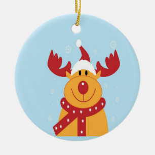 Adorno De Cerámica Navidades renos en azul