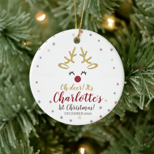 Adorno De Cerámica Navidades renos Primer Navidad (Árbol)