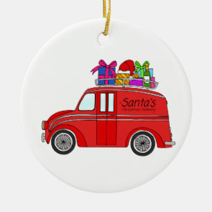 Adorno De Cerámica Navidades retro dibujados a mano coche con regalos