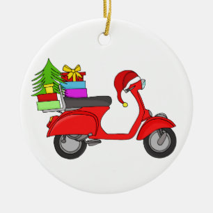 Adorno De Cerámica Navidades retro dibujados a mano scooter con regal