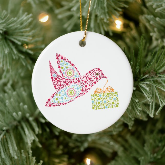 Adorno De Cerámica Navidades Retro Dots Bird, Peace Dove (Árbol)