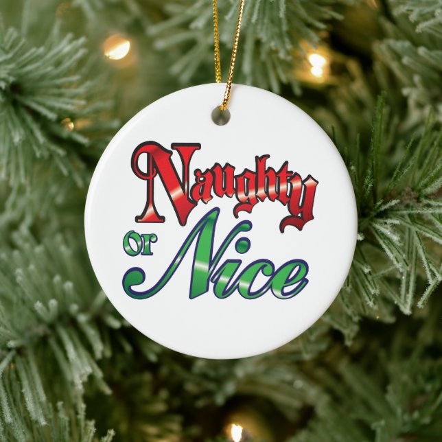 Adorno De Cerámica Navidades retro, letras rojas traviesas o bellas (Árbol)