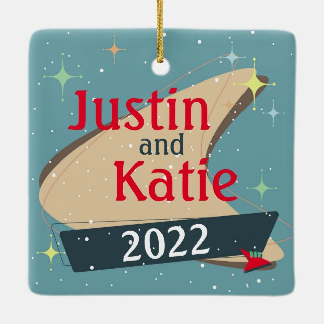 Adorno De Cerámica Navidades retro personalizable añaden festividad e (Reverso)