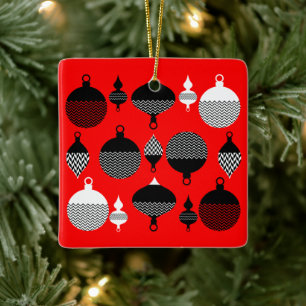 Adorno De Cerámica Navidades Retro Rojo Y Negro Ball Decorativo