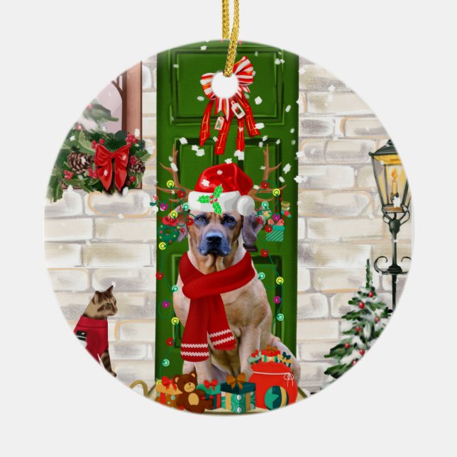 Adorno De Cerámica Navidades Ridgeback Perro Rhodes (Frente)