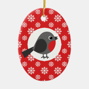 Adorno De Cerámica Navidades Robin Snowflakes Red