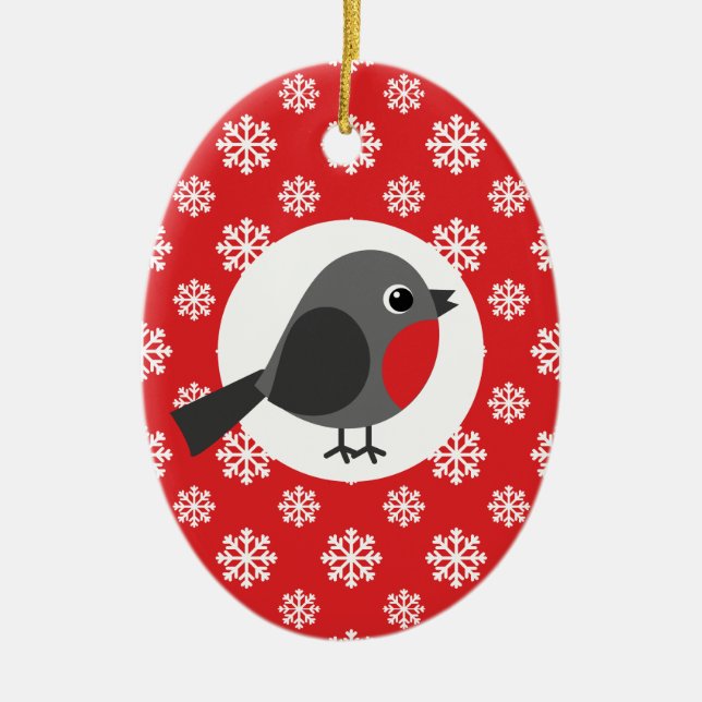 Adorno De Cerámica Navidades Robin Snowflakes Red (Frente)
