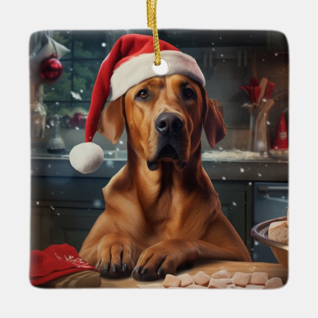 Adorno De Cerámica Navidades Rodesianos de Ridgeback en vacaciones (Anverso)