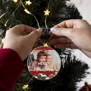 Adorno De Cerámica Navidades rojos Aldea Personalizado Familia Foto K