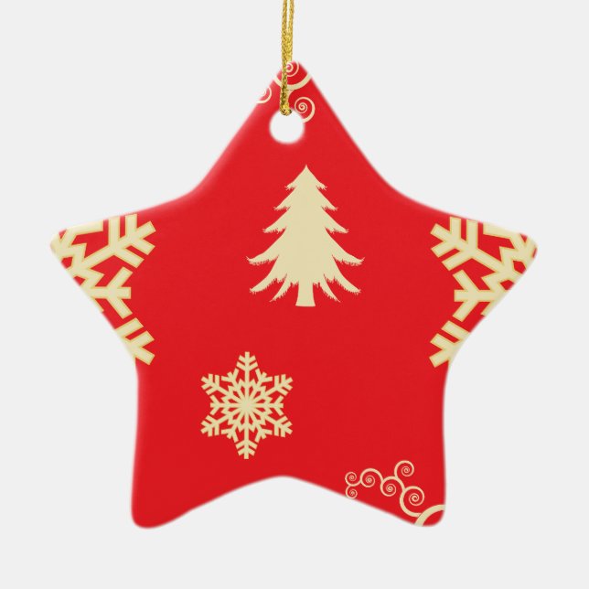 Adorno De Cerámica Navidades rojos con copos de nieve con crema (Frente)