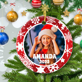Adorno De Cerámica Navidades rojos copos de nieve foto personalizada 