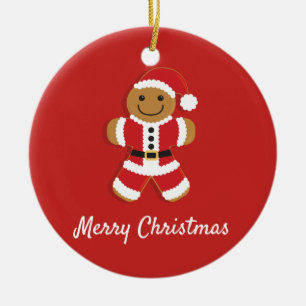 Adorno De Cerámica Navidades rojos de Santa Gingerbread Man