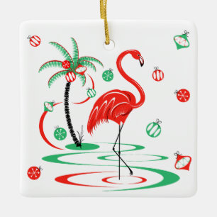 Adorno De Cerámica Navidades rojos Flamingo Baubles Cuadro de texto
