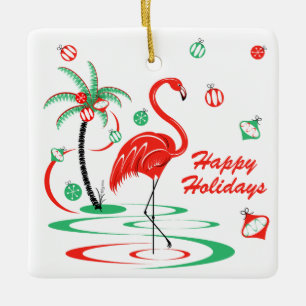 Adorno De Cerámica Navidades rojos Flamingo Baubles Holidays square