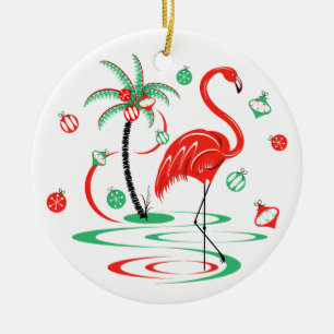 Adorno De Cerámica Navidades rojos Flamingo Baubles redondo