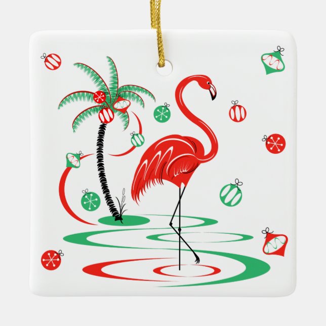 Adorno De Cerámica Navidades rojos Flamingo Baubles square (Anverso)