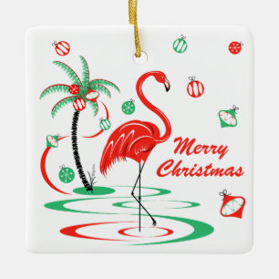 Adorno De Cerámica Navidades rojos Navidades flamingo Cuadro de texto