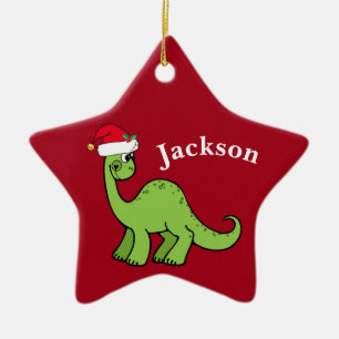 Adorno De Cerámica Navidades Rojos Niños Dinosaurio Santa Estrella P