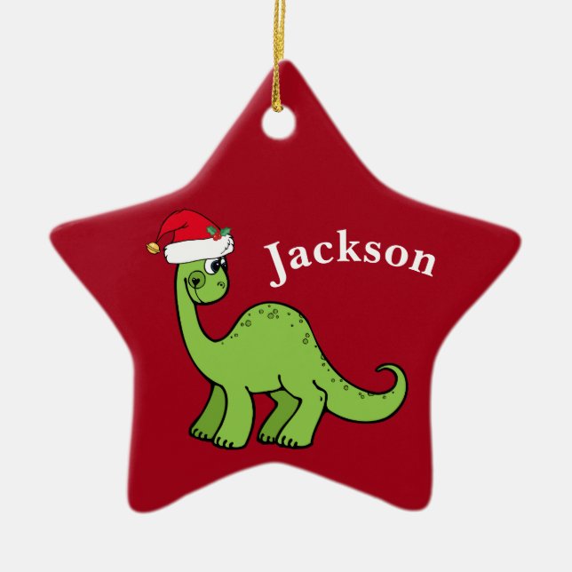 Adorno De Cerámica Navidades Rojos Niños Dinosaurio Santa Estrella Pe (Frente)
