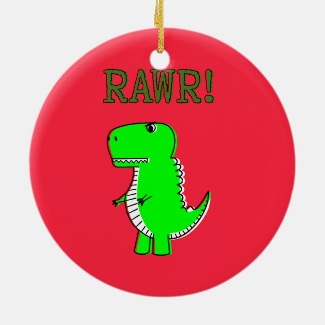 Adorno De Cerámica Navidades rojos T Rex Cute Dino (Atrás)