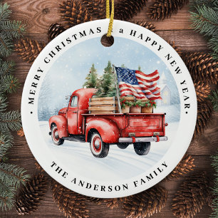 Adorno De Cerámica Navidades rojos vintage camionero bandera patrióti