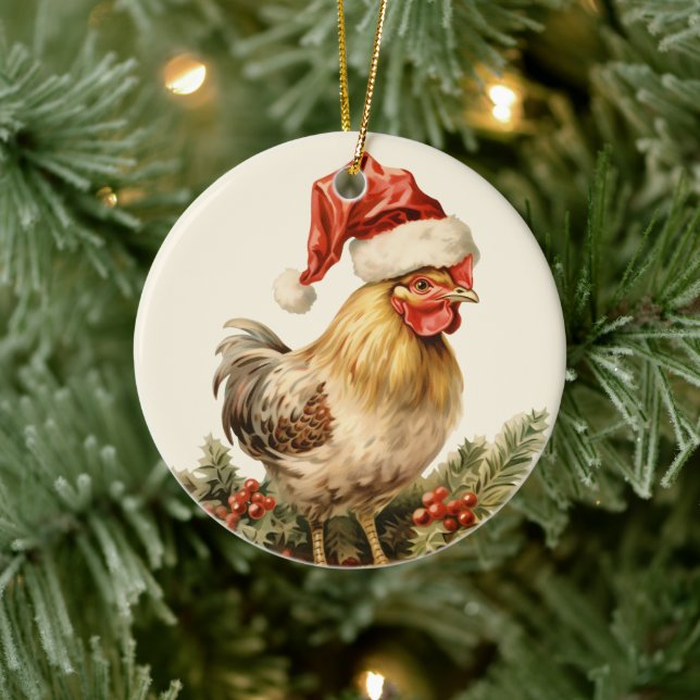 Adorno De Cerámica Navidades rooster agregar acuarela de texto (Árbol)