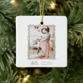 Adorno De Cerámica Navidades Rosa Bow Green Garland Photo