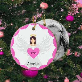 Adorno De Cerámica Navidades rosados, Angel Heart Personalizado Foto 