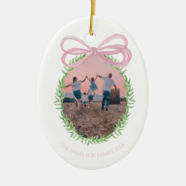 Adorno De Cerámica Navidades rosados bonitos Coquette Bow Wreath Phot