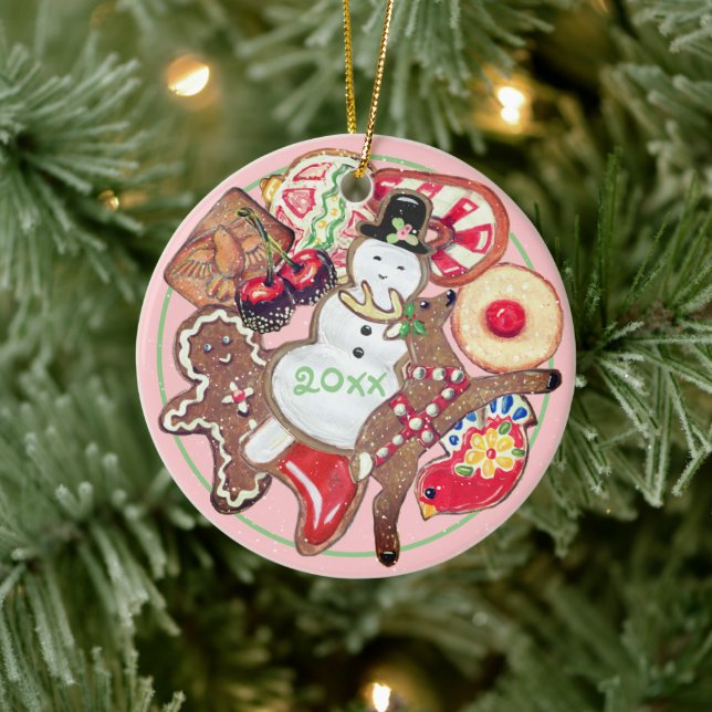 Adorno De Cerámica Navidades rosados Cookie Exchange Plate Nombre de  (Árbol)