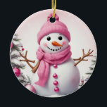 Adorno De Cerámica Navidades rosados cúrcutos Snowman<br><div class="desc">Navidades rosados cúrcutos Snowman</div>