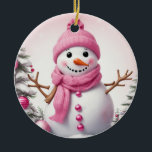 Adorno De Cerámica Navidades rosados cúrcutos Snowman<br><div class="desc">Navidades rosados cúrcutos Snowman</div>