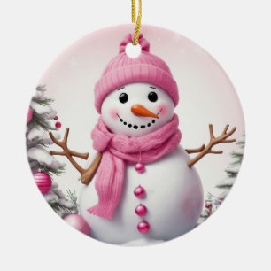 Adorno De Cerámica Navidades rosados cúrcutos Snowman