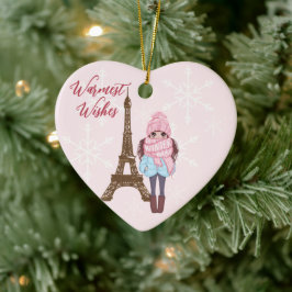 Adorno De Cerámica Navidades rosados de la Torre Eiffel de París pers