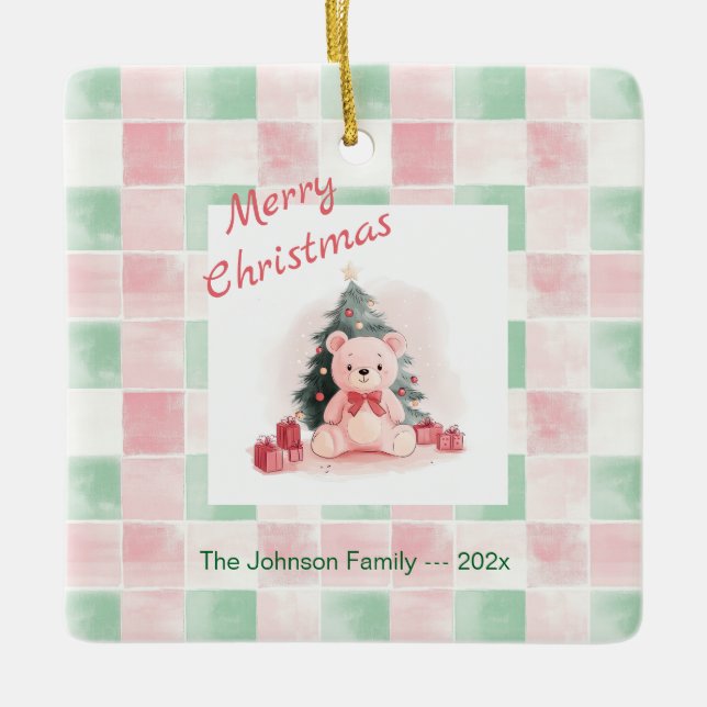 Adorno De Cerámica Navidades rosados de Teddy Bear Cute (Anverso)
