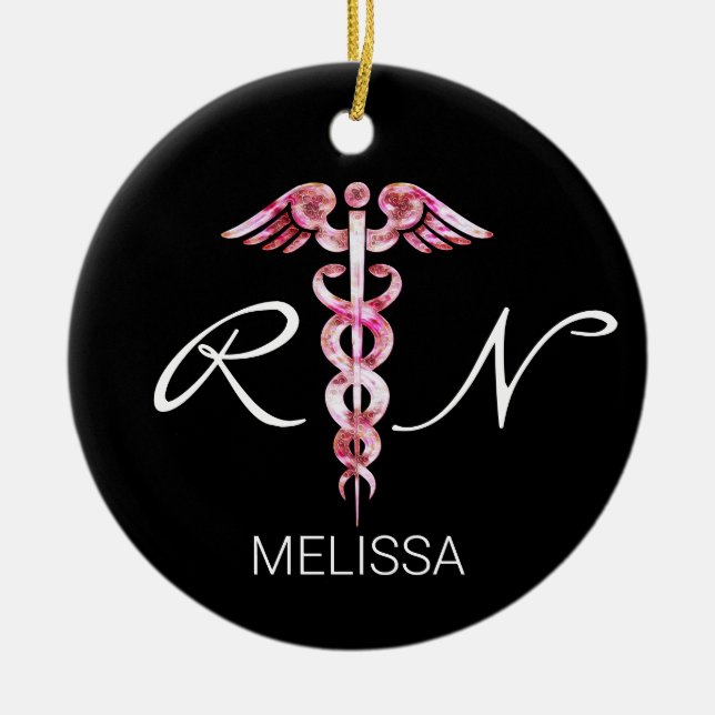 Adorno De Cerámica Navidades rosados del Caduceus Médico de Enfermerí (Frente)