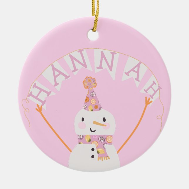 Adorno De Cerámica Navidades rosados  Personalizado de los niños Snow (Frente)