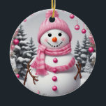 Adorno De Cerámica Navidades rosados personalizados Snowman<br><div class="desc">Navidades rosados personalizados Snowman</div>