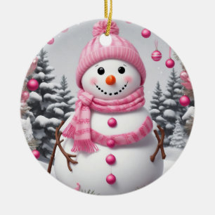 Adorno De Cerámica Navidades rosados personalizados Snowman