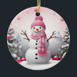 Adorno De Cerámica Navidades rosados Snowman<br><div class="desc">Navidades rosados Snowman</div>