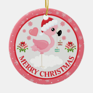 Adorno De Cerámica Navidades rosados y rojos Flamingo Wintens