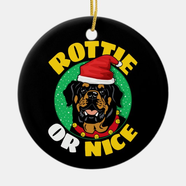 Adorno De Cerámica Navidades Rottie o Nice Rottweiler (Frente)