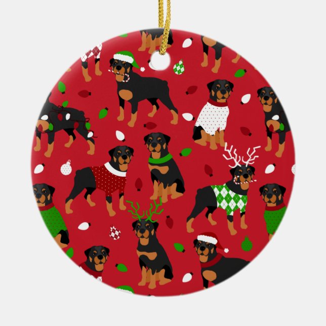 Adorno De Cerámica Navidades Rottweiler (Frente)