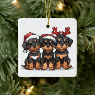 Adorno De Cerámica Navidades Rottweiler Dog Santa