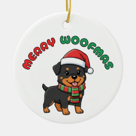 Adorno De Cerámica Navidades Rottweiler Ornament: Merry Woofmas