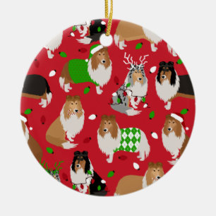 Adorno De Cerámica Navidades Rough Collie