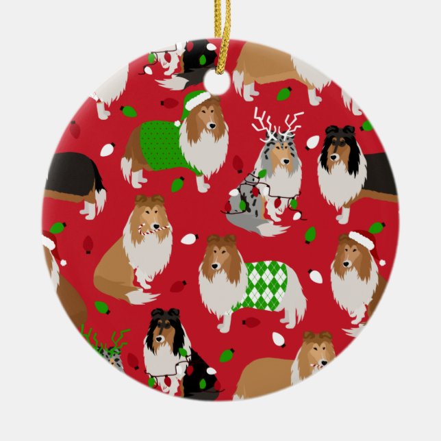 Adorno De Cerámica Navidades Rough Collie (Frente)