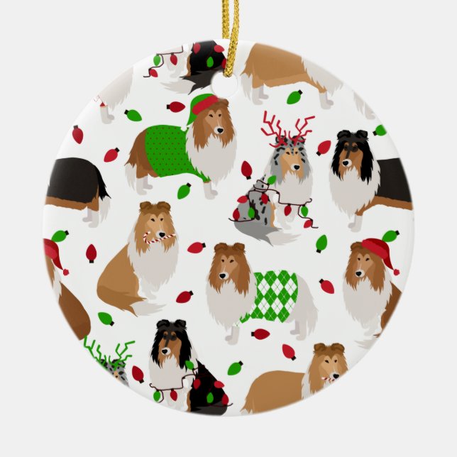 Adorno De Cerámica Navidades Rough Collie Ceramic Ornament (Frente)