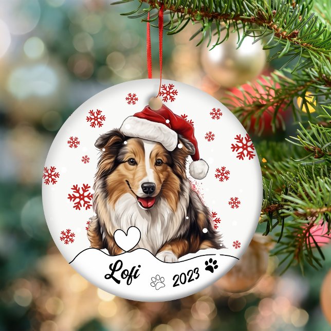 Adorno De Cerámica Navidades Rough Collie Dog Personalizado (Subido por el creador)