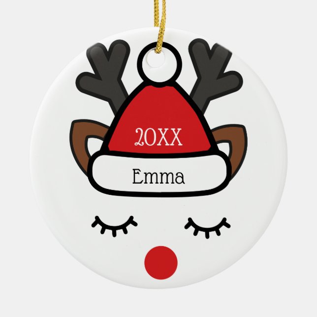 Adorno De Cerámica Navidades Rudolph divertido Nombre personalizado y (Frente)